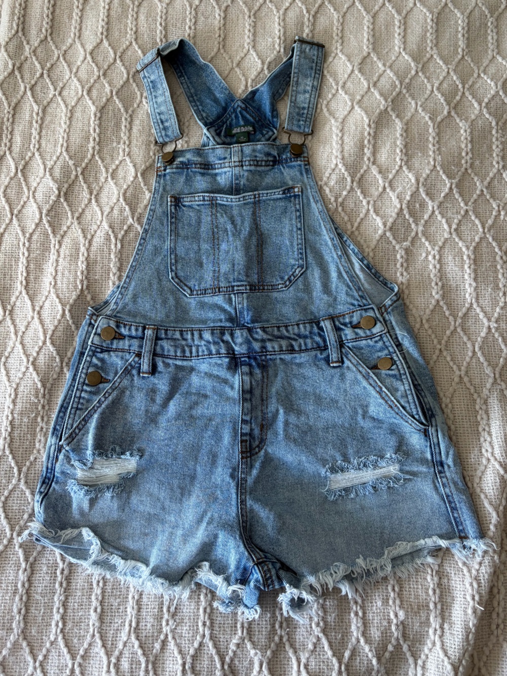wild fable Light Blue Distressed Denim Short Overalls